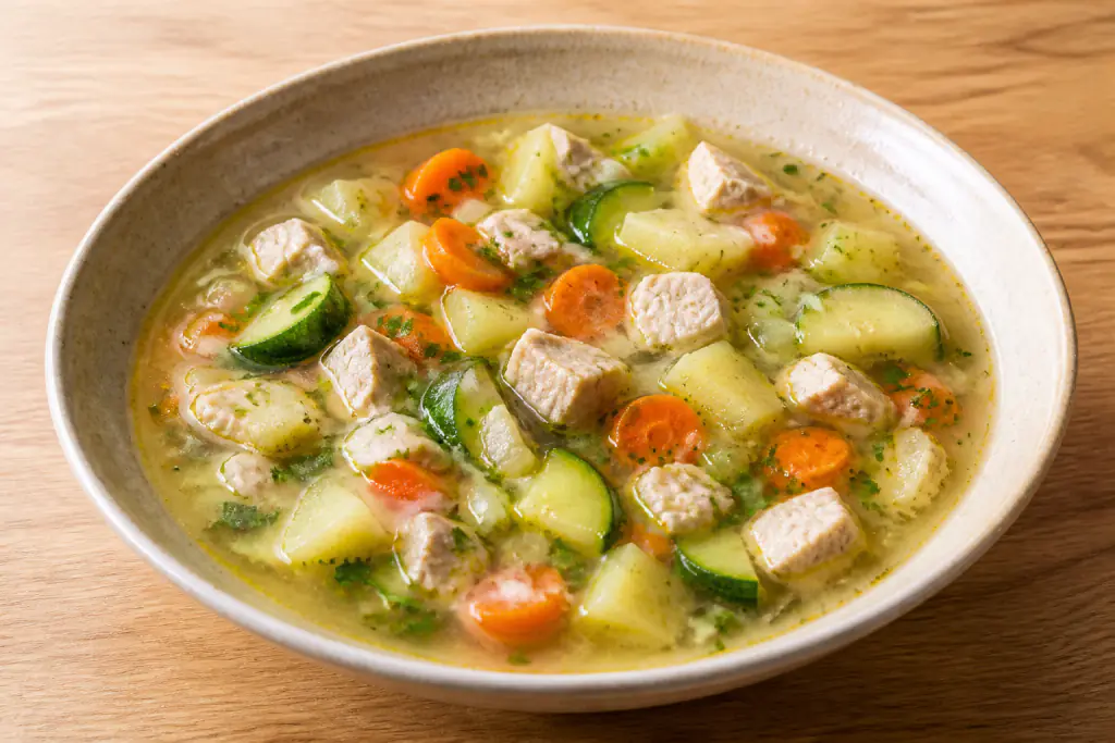 Swiss-Inspired GERD-Aware Turkey Potato Zucchini Soup