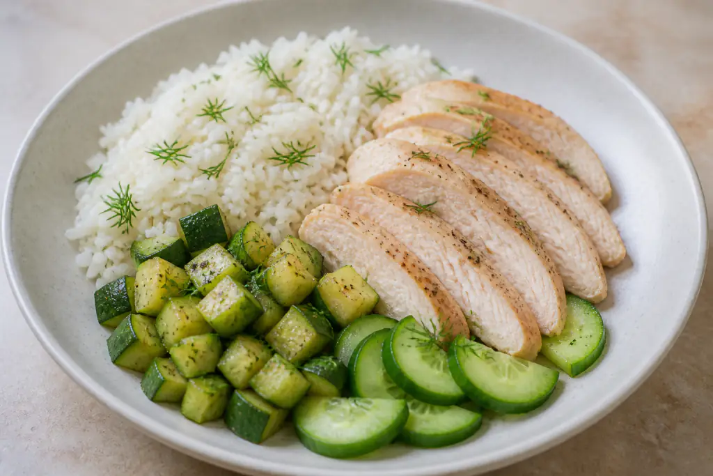 Chicken Rice Cucumber Plates for Kidney-Caution Meal Planning