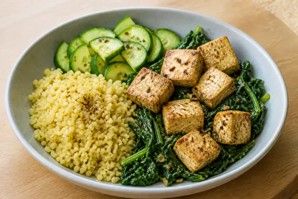 Taiwanese-Inspired PCOS-Friendly Tofu Millet Greens Bowl