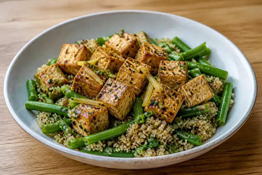 Tanzanian-Inspired Diabetes-Friendly Tofu Quinoa Green Bean Bowl