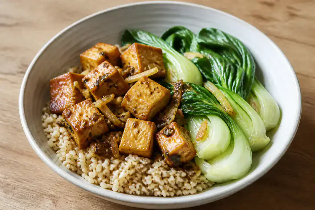 Thai Diabetes-Friendly Tofu Brown Rice Bok Choy Bowl