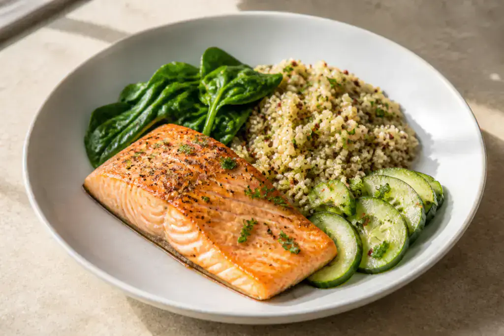 Thai Heart-Healthy Salmon Quinoa Cucumber Plate