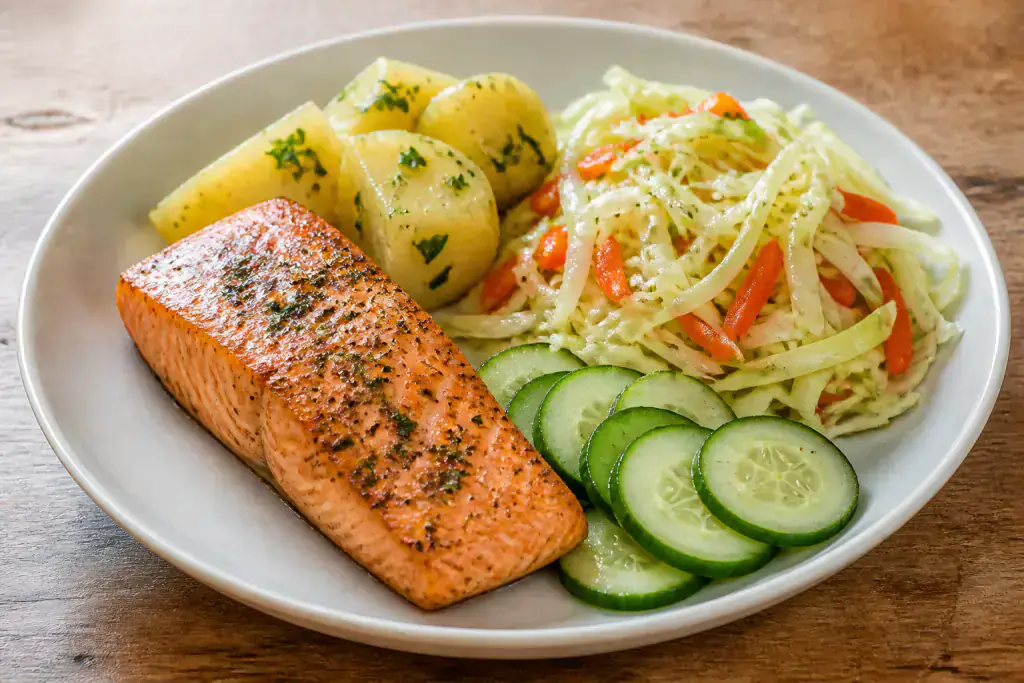 Ugandan-Inspired Heart-Healthy Salmon Potato Cabbage Plate