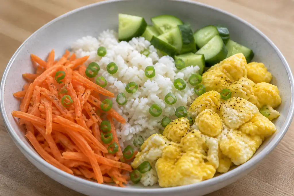 Venezuelan-Inspired Low-FODMAP-Style Egg Rice Carrot Bowl