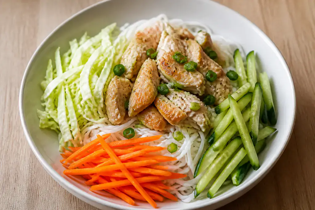 Vietnamese Chicken Cabbage Rice Noodle Bowl