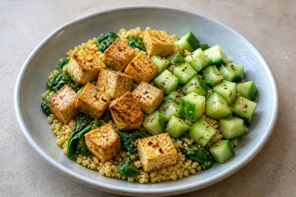Yucatecan-Inspired PCOS-Friendly Tofu Millet Spinach Bowl